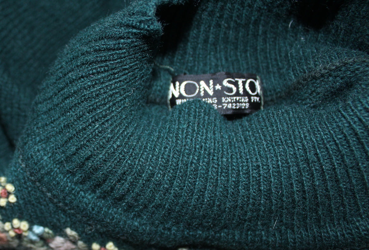 Vintage Green Floral Embroidered Sweater