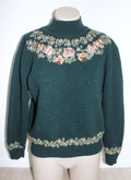 Vintage Green Floral Embroidered Sweater