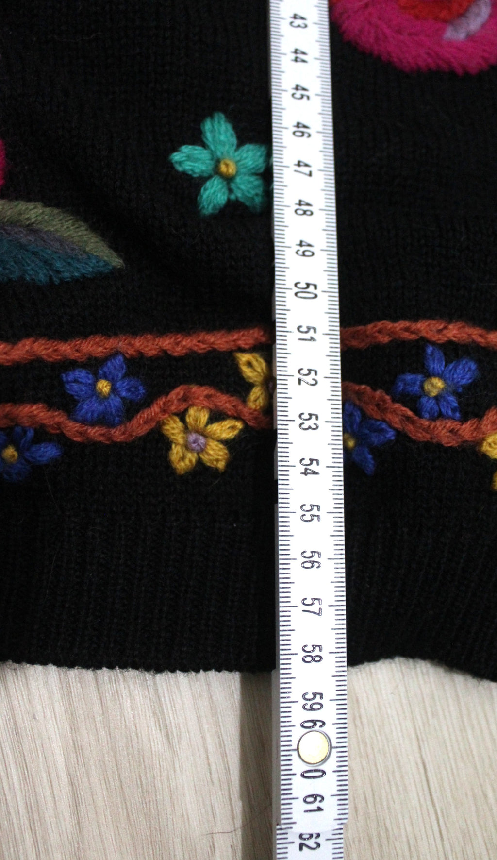 Retro Black Floral Rose Embroidered Knit Sweater