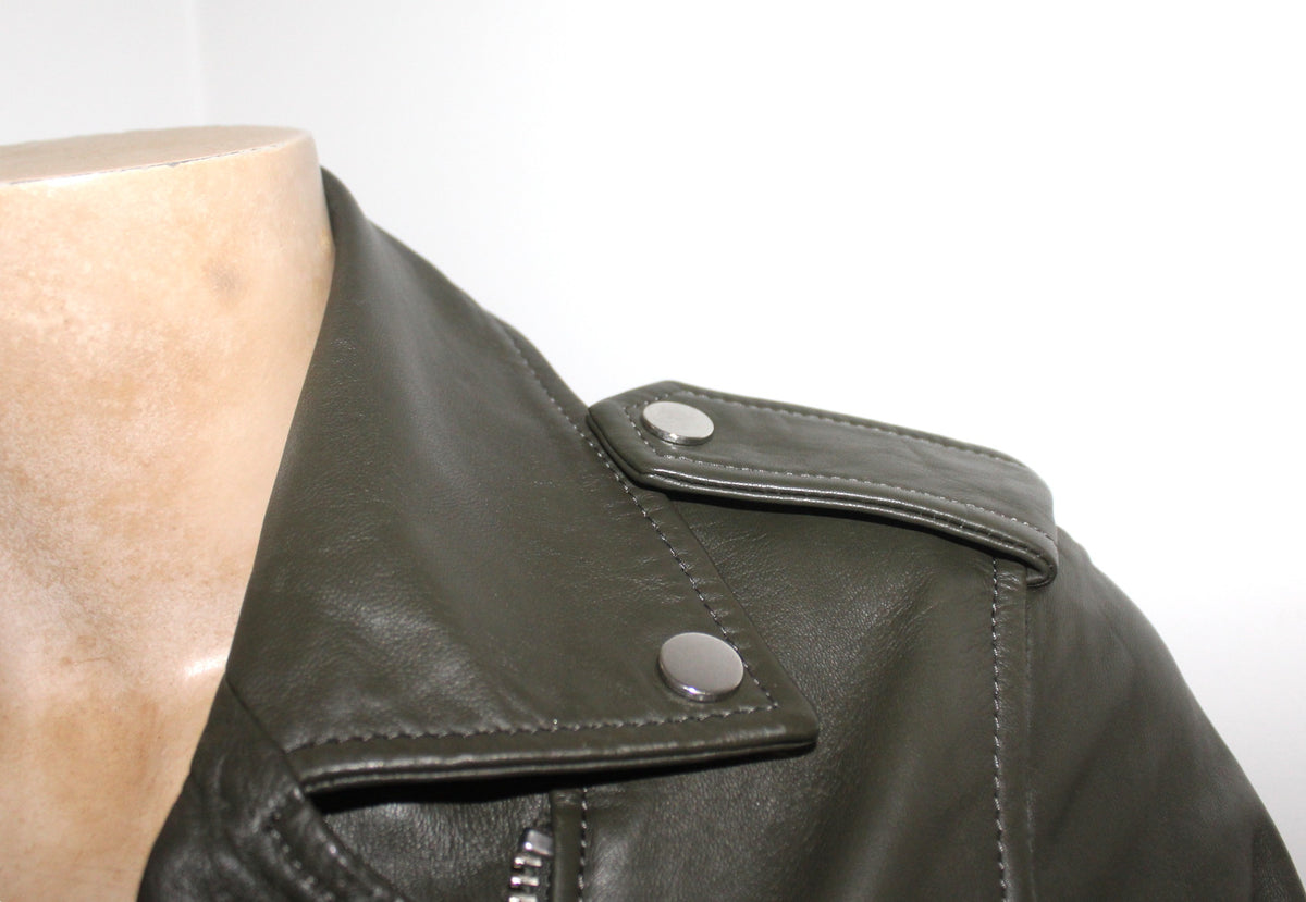 * Witchery * Khaki Green Leather Biker Jacket / SZ10 (Free Domestic Shipping