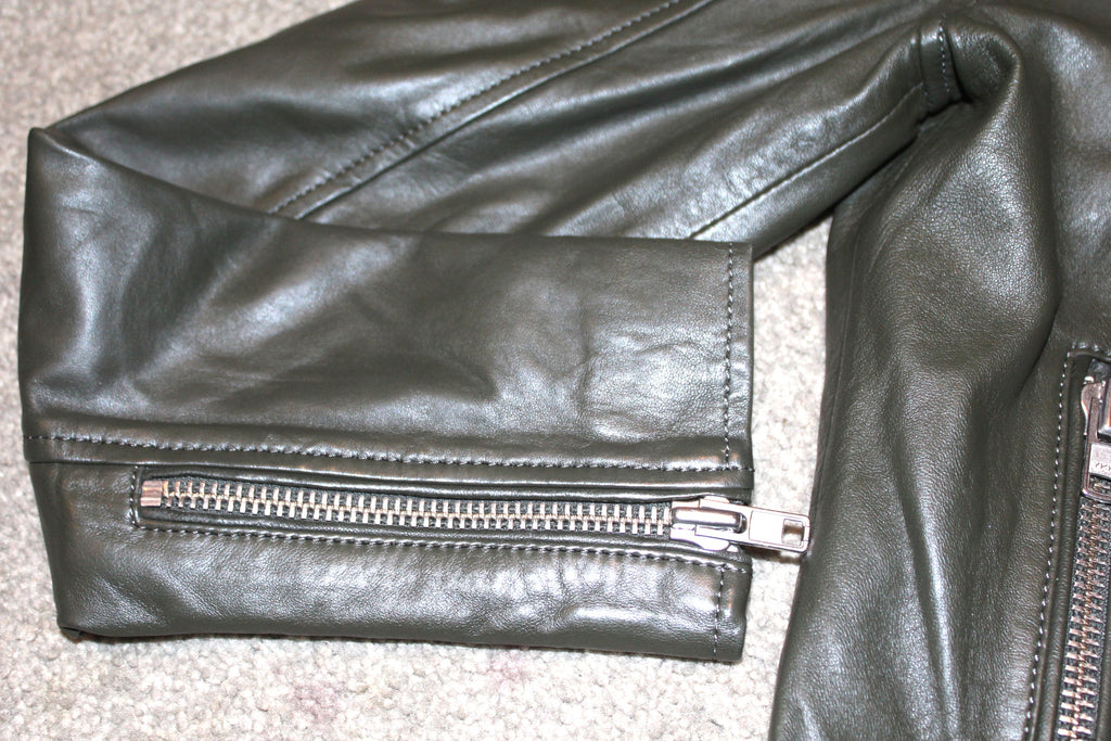 * Witchery * Khaki Green Leather Biker Jacket / SZ10 (Free Domestic Shipping